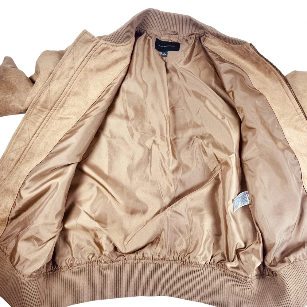 Banana Republic Bomber Jacket Mens M Brown Dark Acorn Vegan Suede 405308-00